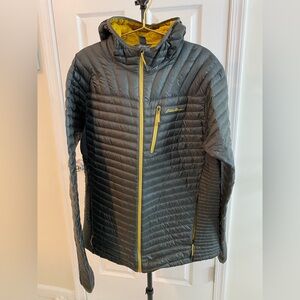 Eddie Bauer Black Quilted Packable Jacket with Yellow Accents